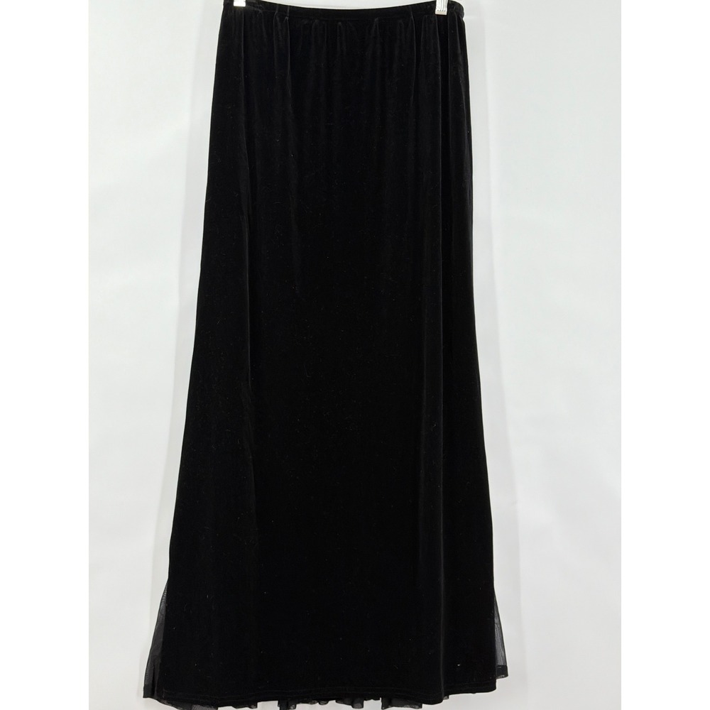 Dressbarn Woman Black Velvet Mesh Godet Maxi Skirt Size 14W New Dark Fairy